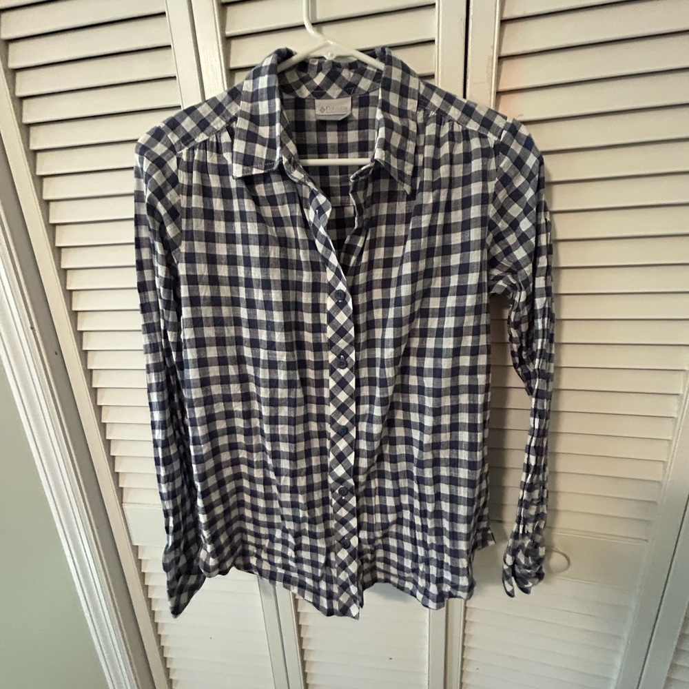 Navy and White Checkered Button-Up Shirt